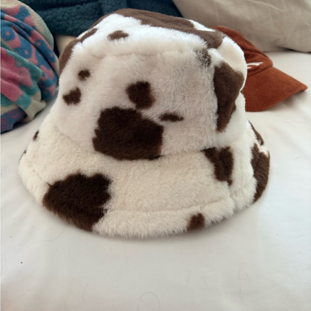 Fuzzy Cow Print Bucket Hat